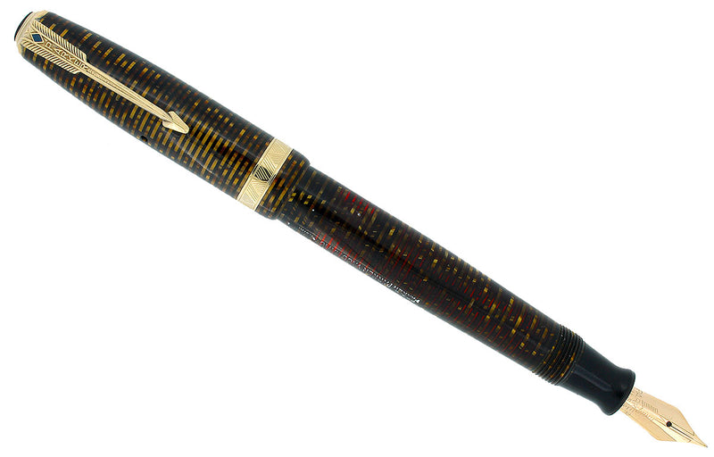 1941 PARKER VACUMATIC DOUBLE JEWEL GOLDEN PEARL CELLULOID FOUNTAIN PEN RESTORED OFFERED BY ANTIQUE DIGGER