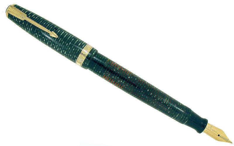 1941 PARKER VACUMATIC MAJOR EMERALD PEARL DOUBLE JEWELED FOUNTAIN PEN RESTORED OFFERED BY ANTIQUE DIGGER