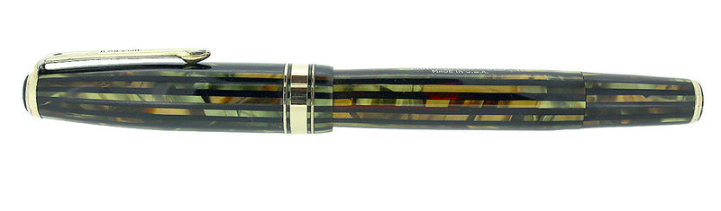 1941 PARKER STRIPED SENIOR DUOFOLD GREEN GOLD CELLULOID FOUNTAIN PEN RESTORED OFFERED BY ANTIQUE DIGGER