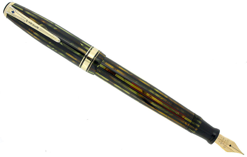 1941 PARKER STRIPED SENIOR DUOFOLD GREEN GOLD CELLULOID FOUNTAIN