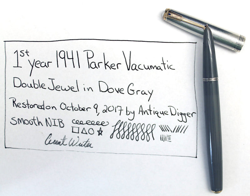 PARKER 51 DOUBLE JEWEL 1st YEAR DOVE GRAY 1st YEAR LINED STERLING CAP RESTORED OFFERED BY ANTIQUE DIGGER