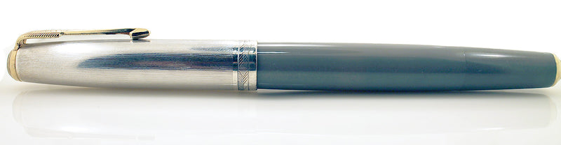PARKER 51 DOUBLE JEWEL 1st YEAR DOVE GRAY 1st YEAR LINED STERLING CAP RESTORED OFFERED BY ANTIQUE DIGGER