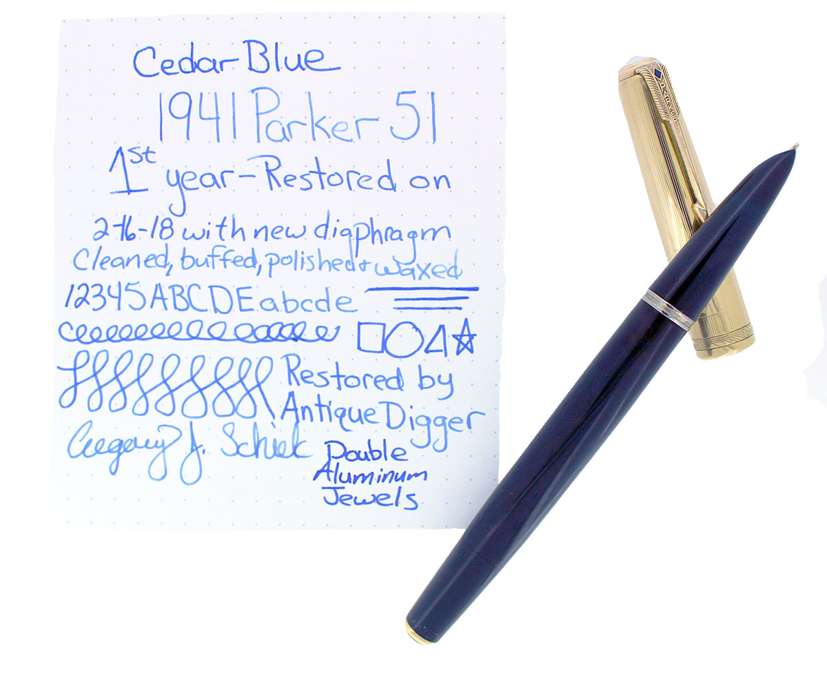 RESTORED 1941 PARKER 51 DOUBLE JEWEL FIRST YEAR CEDAR BLUE
