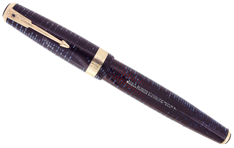 1941 PARKER VACUMATIC SENIOR MAXIMA AZURE PEARL DOUBLE JEWEL FOUNTAIN PEN RESTORED OFFERED BY ANTIQUE DIGGER
