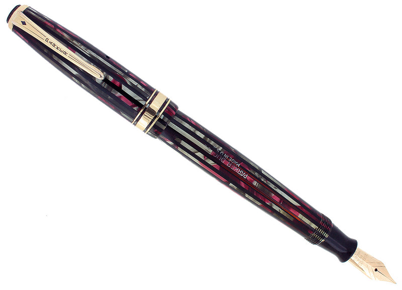 1941 PARKER 1ST GEN SENIOR STRIPED DUOFOLD DUSTY ROSE FOUNTAIN PEN RESTORED OFFERED BY ANTIQUE DIGGER