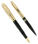 C1942 EVERSHARP SKYLINE GOLD CAP BLACK BARREL FOUNTAIN PEN SET NOS MINT STICKER OFFERED BY ANTIQUE DIGGER
