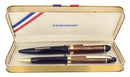 C1942 EVERSHARP SKYLINE RED GREEN CAP NAVY BLUE BARREL FOUNTAIN PEN SET RESTORED OFFERED BY ANTIQUE DIGGER