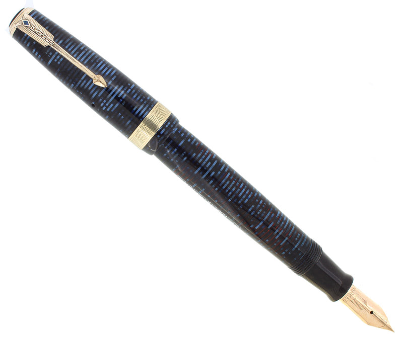1941 PARKER SR. MAXIMA AZURE BLUE PEARL VACUMATIC DOUBLE JEWEL FOUNTAIN PEN RESTORED OFFERED BY ANTIQUE DIGGER