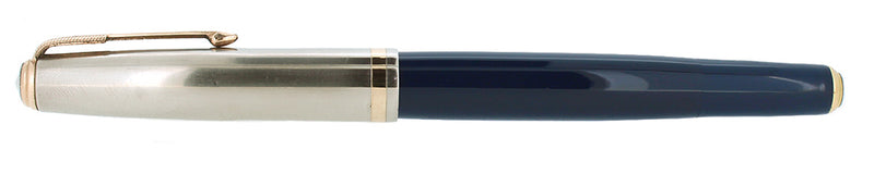 1941 PARKER 51 WEDDING BAND CAP FIRST YEAR DOUBLE JEWEL CEDAR BLUE FOUNTAIN PEN RESTORED OFFERED BY ANTIQUE DIGGER