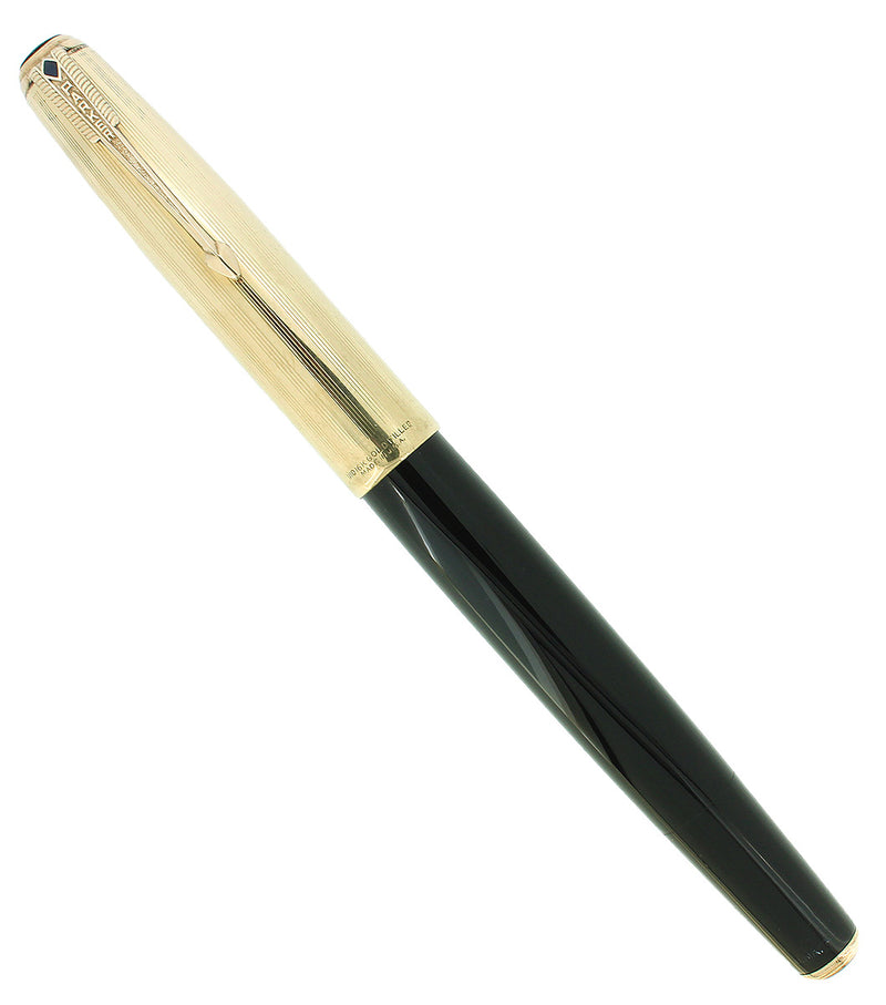 1941 PARKER 51 FIRST YEAR DOUBLE JEWEL GOLD CAP BLACK BARREL FOUNTAIN PEN RESTORED OFFERED BY ANTIQUE DIGGER