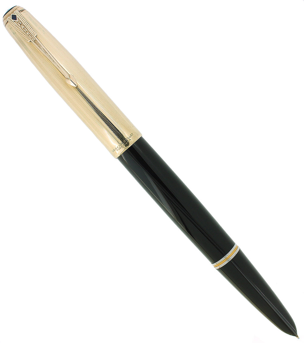 1941 PARKER 51 FIRST YEAR DOUBLE JEWEL GOLD CAP BLACK BARREL FOUNTAIN