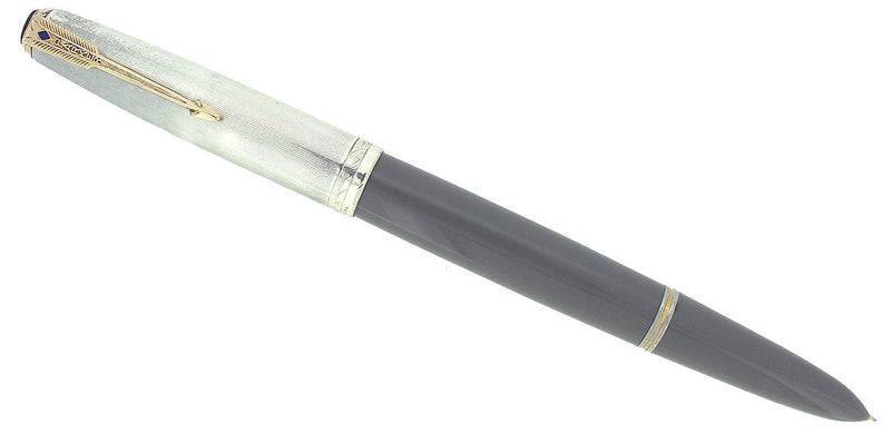 1941 PARKER 51 DJ 1st YEAR DOVE GRAY STERLING CAP FOUNTAIN PEN RESTORED OFFERED BY ANTIQUE DIGGER