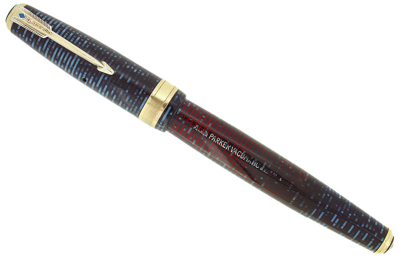 1941 PARKER VACUMATIC DOUBLE JEWEL AZURE PEARL JEWELER CAP BAND FOUNTAIN PEN RESTORED OFFER BY ANTIQUE DIGGER
