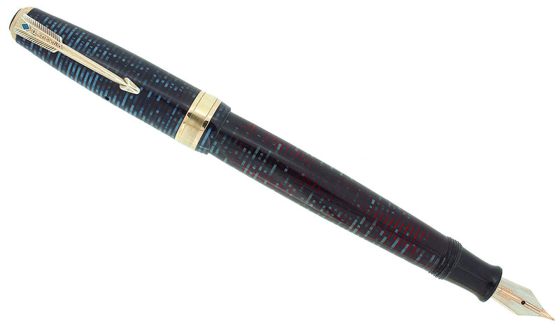 1941 PARKER VACUMATIC DOUBLE JEWEL AZURE PEARL JEWELER CAP BAND FOUNTAIN PEN RESTORED OFFER BY ANTIQUE DIGGER