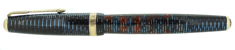 1941 PARKER VACUMATIC AZURE PEARL DOUBLE JEWEL LONG MAJOR FOUNTAIN PEN RESTORED OFFERED BY ANTIQUE DIGGER