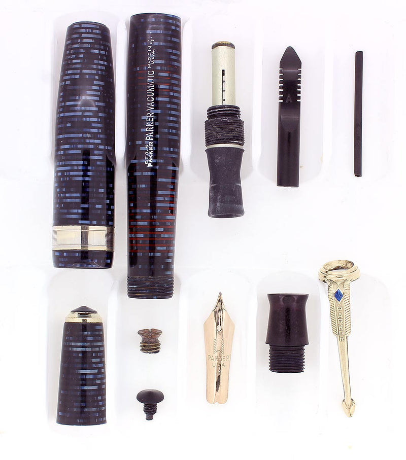 1941 PARKER AZURE VACUMATIC DOUBLE JEWEL JEWELERS CAP BAND FOUNTAIN PEN RESTORED OFFERED BY ANTIQUE DIGGER