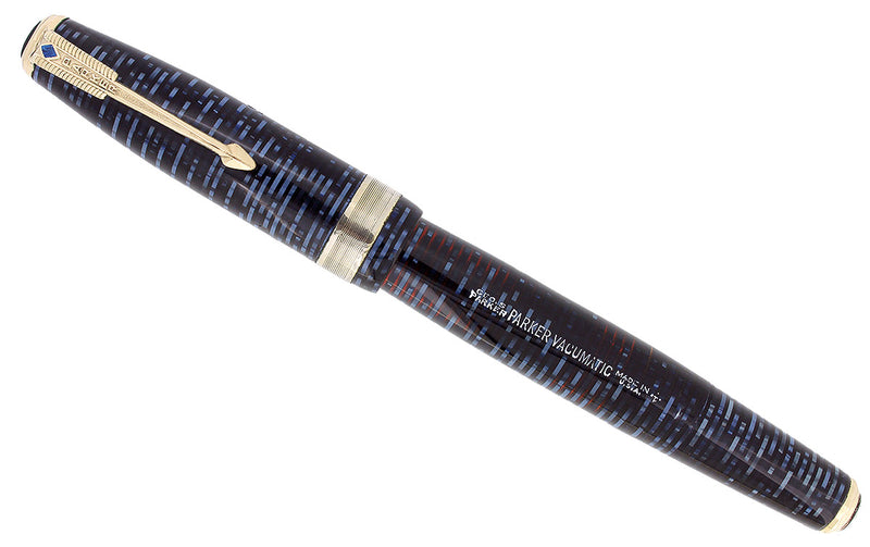 1941 PARKER AZURE VACUMATIC DOUBLE JEWEL JEWELERS CAP BAND FOUNTAIN PEN RESTORED OFFERED BY ANTIQUE DIGGER