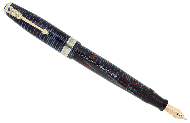 1941 PARKER AZURE VACUMATIC DOUBLE JEWEL JEWELERS CAP BAND FOUNTAIN PEN RESTORED OFFERED BY ANTIQUE DIGGER