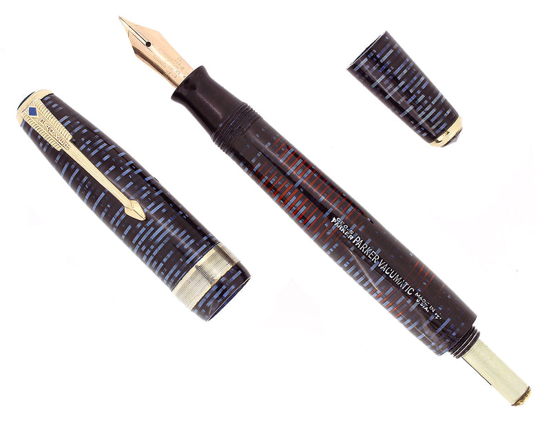 1941 PARKER AZURE VACUMATIC DOUBLE JEWEL JEWELERS CAP BAND FOUNTAIN PEN RESTORED OFFERED BY ANTIQUE DIGGER