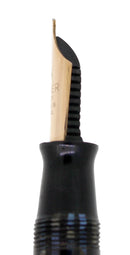 1941 PARKER 1ST GEN SENIOR STRIPED DUOFOLD BLUE GRAY FOUNTAIN PEN RESTORED OFFERED BY ANTIQUE DIGGER