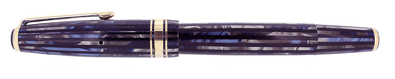 1941 PARKER 1ST GEN SENIOR STRIPED DUOFOLD BLUE GRAY FOUNTAIN PEN RESTORED OFFERED BY ANTIQUE DIGGER