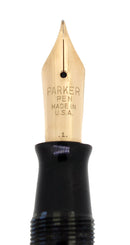 1941 PARKER 1ST GEN SENIOR STRIPED DUOFOLD BLUE GRAY FOUNTAIN PEN RESTORED OFFERED BY ANTIQUE DIGGER