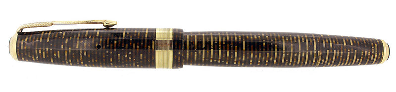 1941 PARKER GOLDEN PEARL VACUMATIC DOUBLE JEWEL JEWELERS CAP BAND FOUNTAIN PEN RESTORED OFFERED BY ANTIQUE DIGGER