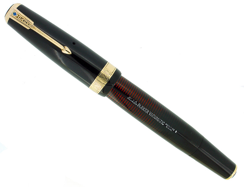 1941 PARKER VACUMATIC SENIOR MAXIMA JET BLACK DOUBLE JEWEL FOUNTAIN PEN RESTORED OFFERED BY ANTIQUE DIGGER