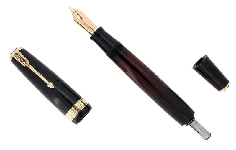 1941 PARKER VACUMATIC SENIOR MAXIMA JET BLACK DOUBLE JEWEL FOUNTAIN PEN RESTORED OFFERED BY ANTIQUE DIGGER
