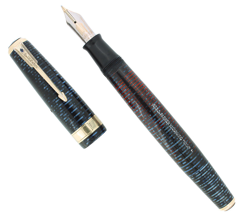 1941 PARKER SENIOR MAXIMA AZURE PEARL VACUMATIC DOUBLE JEWEL FOUNTAIN PEN RESTORED OFFERED BY ANTIQUE DIGGER