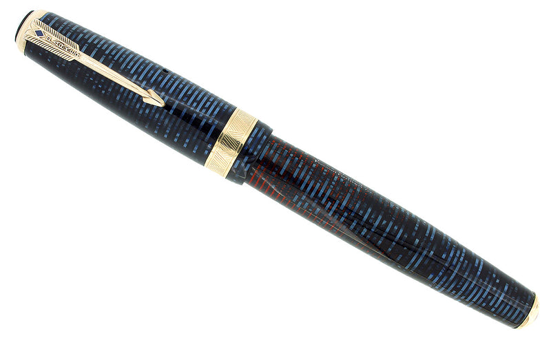 1941 PARKER SENIOR MAXIMA VACUMATIC AZURE PEARL DOUBLE JEWEL FOUNTAIN PEN RESTORED OFFERED BY ANTIQUE DIGGER