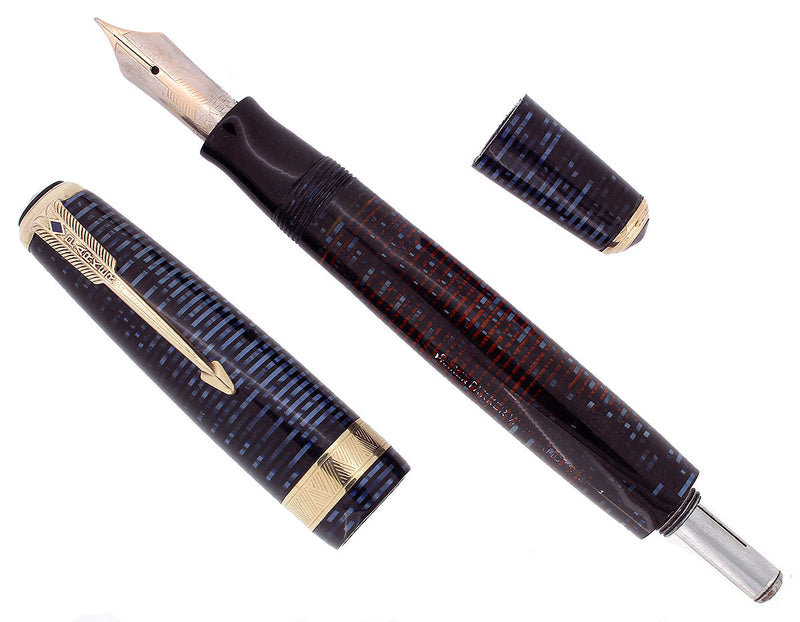 1941 PARKER SENIOR MAXIMA VACUMATIC AZURE PEARL DOUBLE JEWEL FOUNTAIN PEN RESTORED OFFERED BY ANTIQUE DIGGER