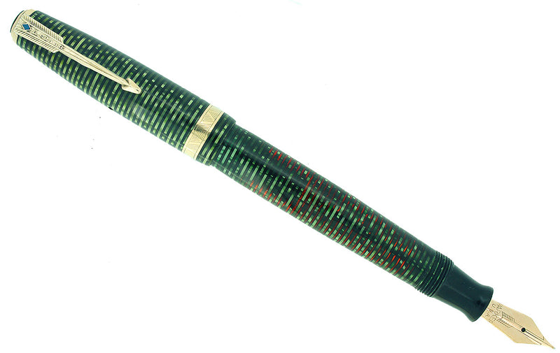 1941 PARKER EMERALD PEARL VACUMATIC DOUBLE JEWEL FOUNTAIN PEN F-BB NIB RESTORED OFFERED BY ANTIQUE DIGGER