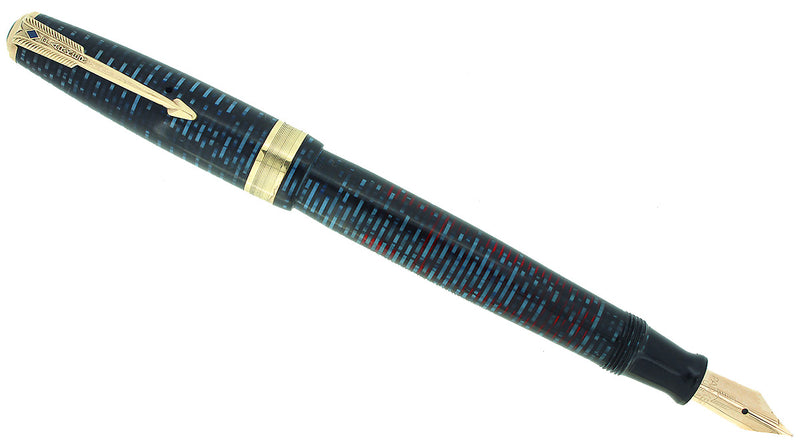 1941 PARKER AZURE VACUMATIC DOUBLE JEWEL JEWELER CAP BAND FOUNTAIN PEN RESTORED OFFERED BY ANTIQUE DIGGER