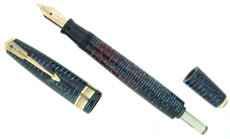 1941 PARKER AZURE VACUMATIC DOUBLE JEWEL JEWELER CAP BAND FOUNTAIN PEN RESTORED OFFERED BY ANTIQUE DIGGER