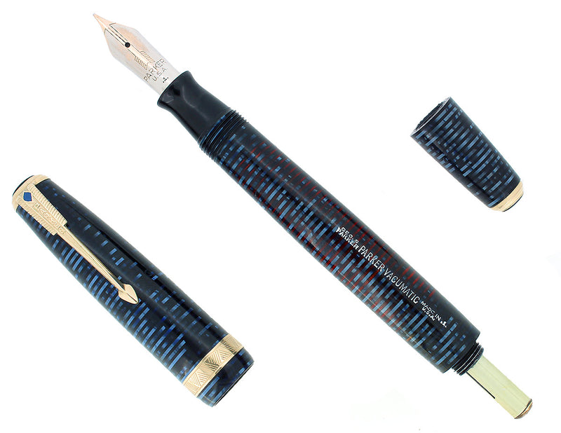 1941 PARKER VACUMATIC LONG MAJOR AZURE PEARL DOUBLE JEWEL FOUNTAIN PEN RESTORED OFFERED BY ANTIQUE DIGGER