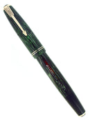 1941 PARKER EMERALD DOUBLE JEWEL VACUMATIC SHADOW WAVE FOUNTAIN PEN RESTORED OFFERED BY ANTIQUE DIGGER