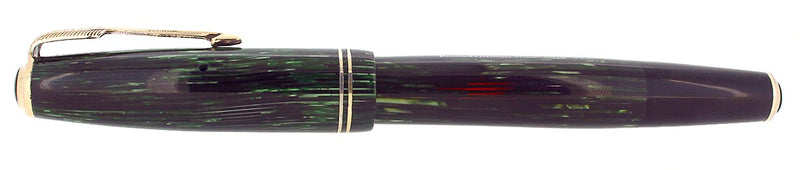 1941 PARKER EMERALD DOUBLE JEWEL VACUMATIC SHADOW WAVE FOUNTAIN PEN RESTORED OFFERED BY ANTIQUE DIGGER