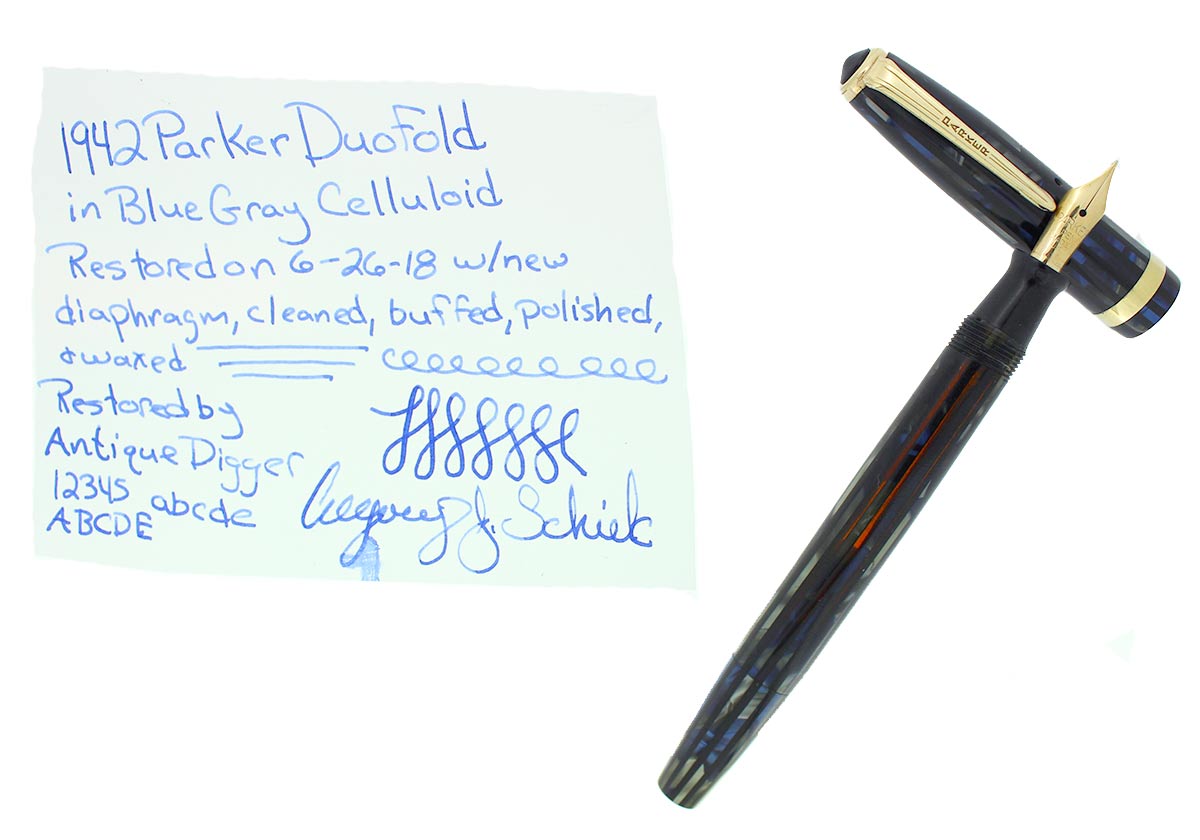 1942 PARKER BLUE GRAY DUOFOLD FOUNTAIN PEN STANDARD SIZE RESTORED