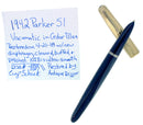 1942 PARKER 51 SINGLE JEWEL CEDAR BLUE VACUMATIC FOUNTAIN PEN RESTORED OFFERED BY ANTIQUE DIGGER