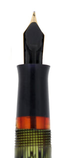 C1943 EVERSHARP SKYLINE GREEN EMERALD MOIRE CELLULOID FOUNTAIN PEN RESTORED OFFERED BY ANTIQUE DIGGER