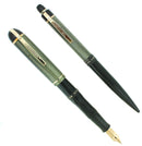 C1943 EVERSHARP SKYLINE GREEN STRIPE FOUNTAIN PEN SET NOS MINT IN BOX STICKERED OFFERED BY ANTIQUE DIGGER