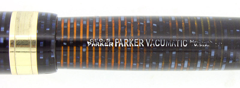 1942 PARKER VACUMATIC AZURE PEARL WIDE JEWELER CAP BAND FOUNTAIN PEN RESTORED OFFERED BY ANTIQUE DIGGER