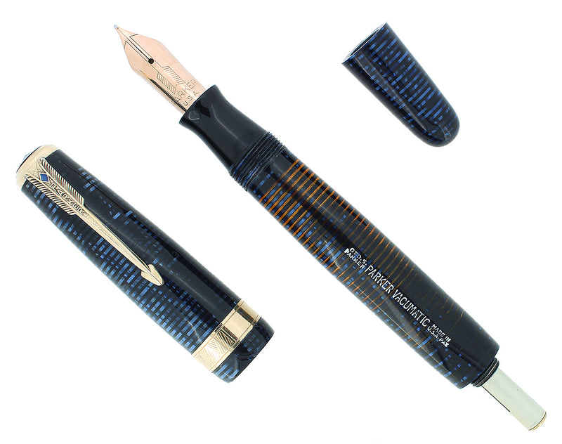 SCARCE 1942 PARKER SENIOR MAXIMA AZURE PEARL VACUMATIC SINGLE JEWEL FOUNTAIN PEN RESTORED OFFERED BY ANTIQUE DIGGER