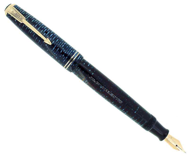 1942 PARKER AZURE PEARL VACUMATIC MED 14K NIB FOUNTAIN PEN RESTORED EXCELLENT OFFERED BY ANTIQUE DIGGER