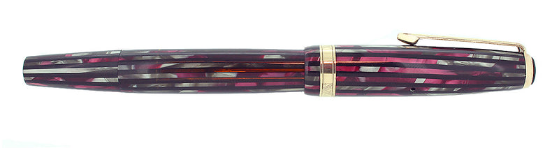 1942 PARKER STRIPED DUOFOLD SENIOR DUSTY ROSE BLUE DIAMOND FOUNTAIN PEN RESTORED OFFERED BY ANTIQUE DIGGER