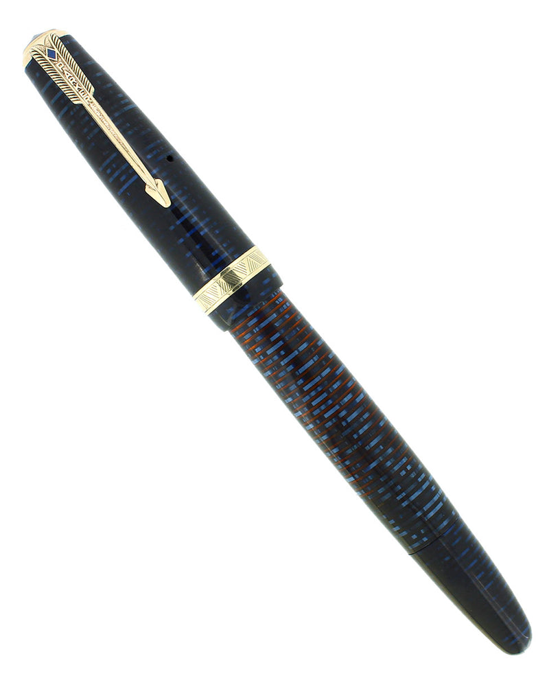 1942 PARKER AZURE PEARL VACUMATIC MAJOR SINGLE JEWEL FOUNTAIN PEN RESTORED OFFERED BY ANTIQUE DIGGER