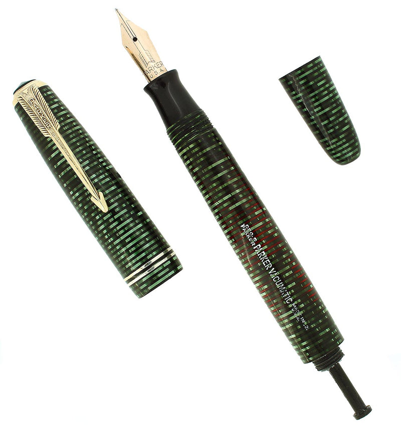 1942 PARKER VACUMATIC EMERALD PEARL SINGLE JEWEL FOUNTAIN PEN RESTORED OFFERED BY ANTIQUE DIGGER