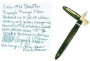 C1942 SHEAFFER TRIUMPH EMERALD PEARL LIFETIME FOUNTAIN PEN PLUNGER FILL RESTORED OFFERED BY ANTIQUE DIGGER