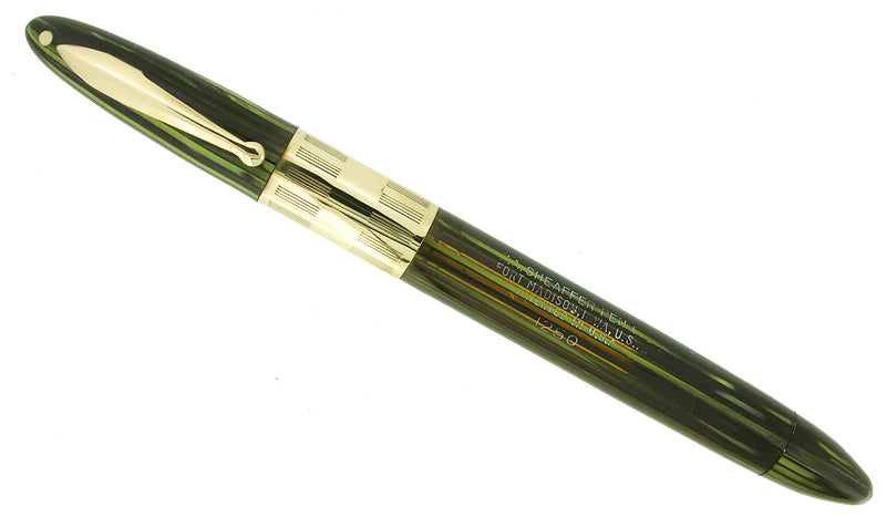 C1942 SHEAFFER TRIUMPH EMERALD PEARL LIFETIME FOUNTAIN PEN PLUNGER FILL RESTORED OFFERED BY ANTIQUE DIGGER